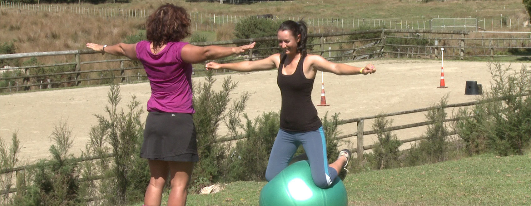 swiss ball balancing with personal trainer sue coleman